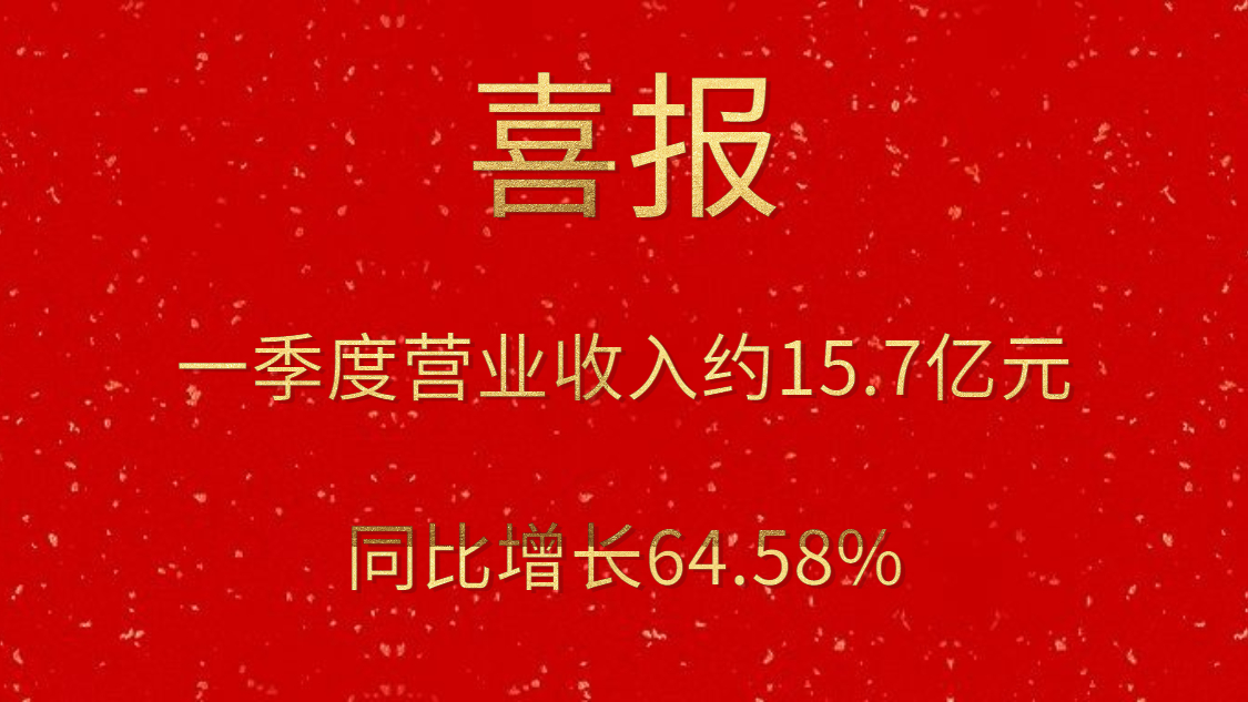 公司一季度实现营业收入约15.7亿元，同比增长64.58%